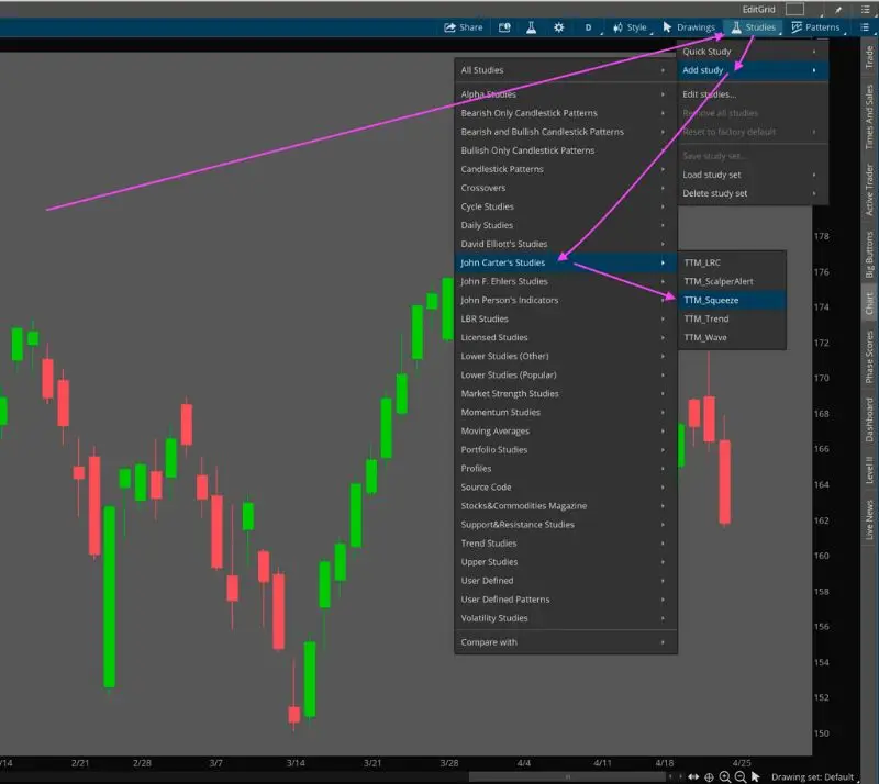 In order to use TTM Squeeze, you need to add this indicator to thinkorswim following the instructions above.